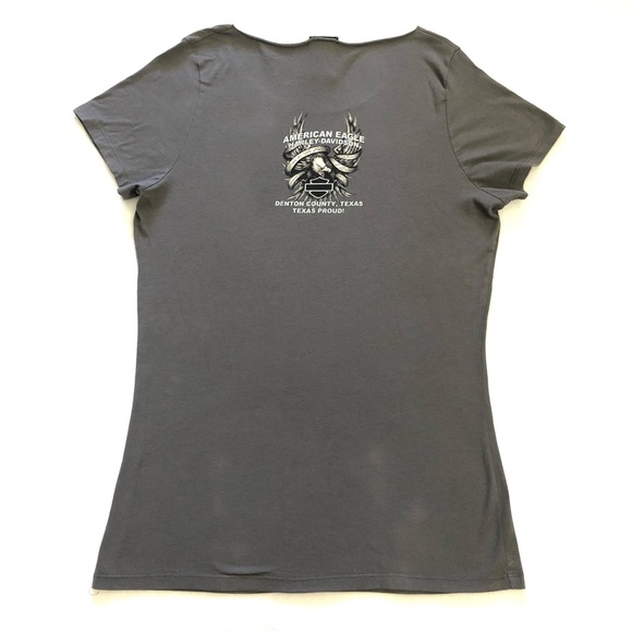 Harley Davidson Women Gray Flame Eagle Texas Raw Edge Cap Sleeve T-Shirt Top XL - Picture 8 of 9